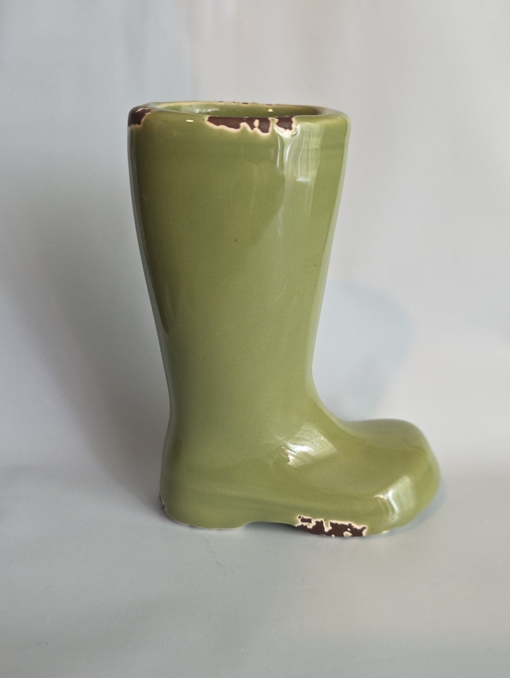 Glazed Olive Green Ceramic Boot Mini Vase